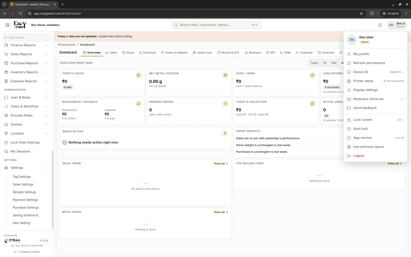 User menu with Logout