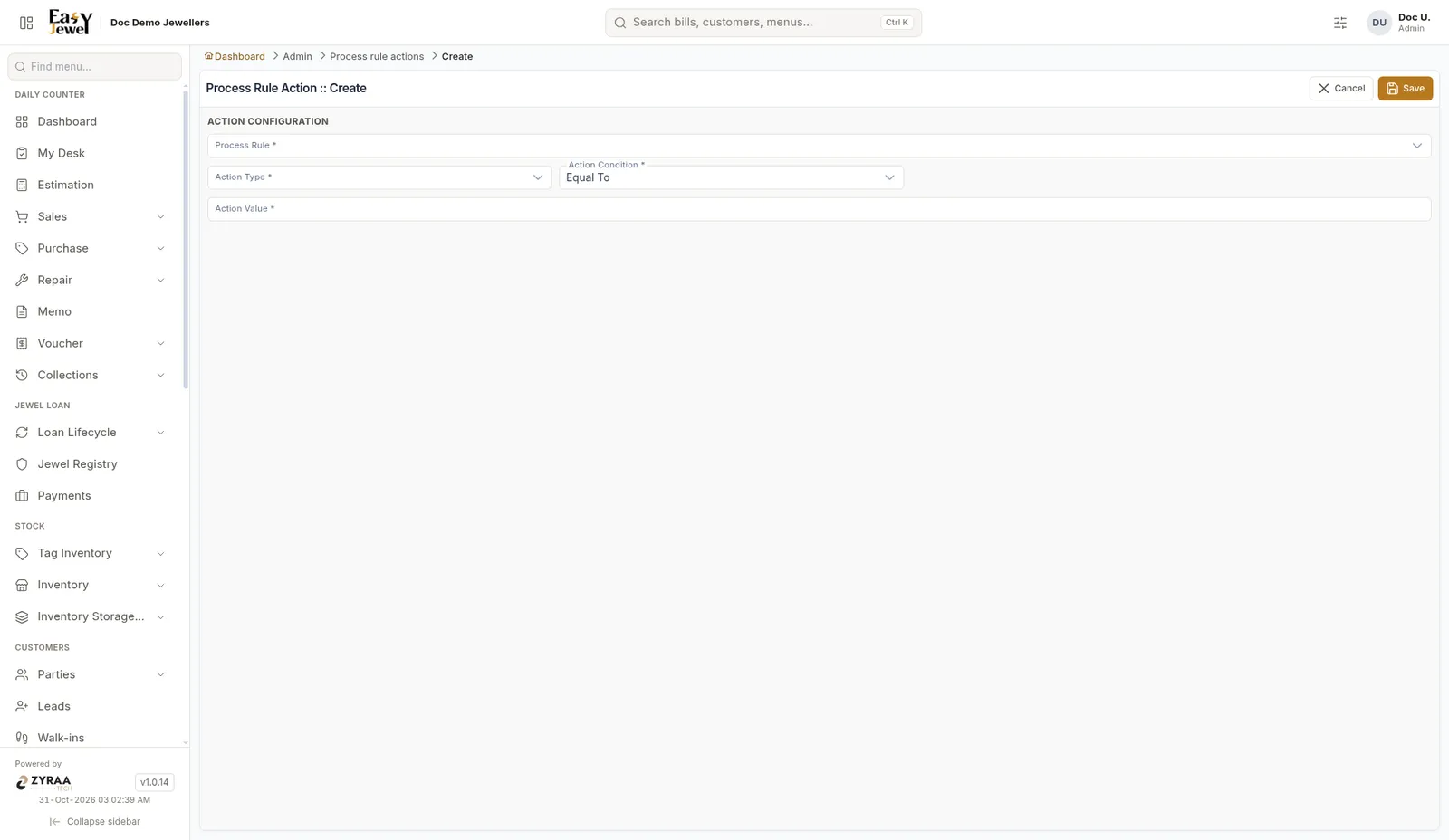 Process Rule Action Create