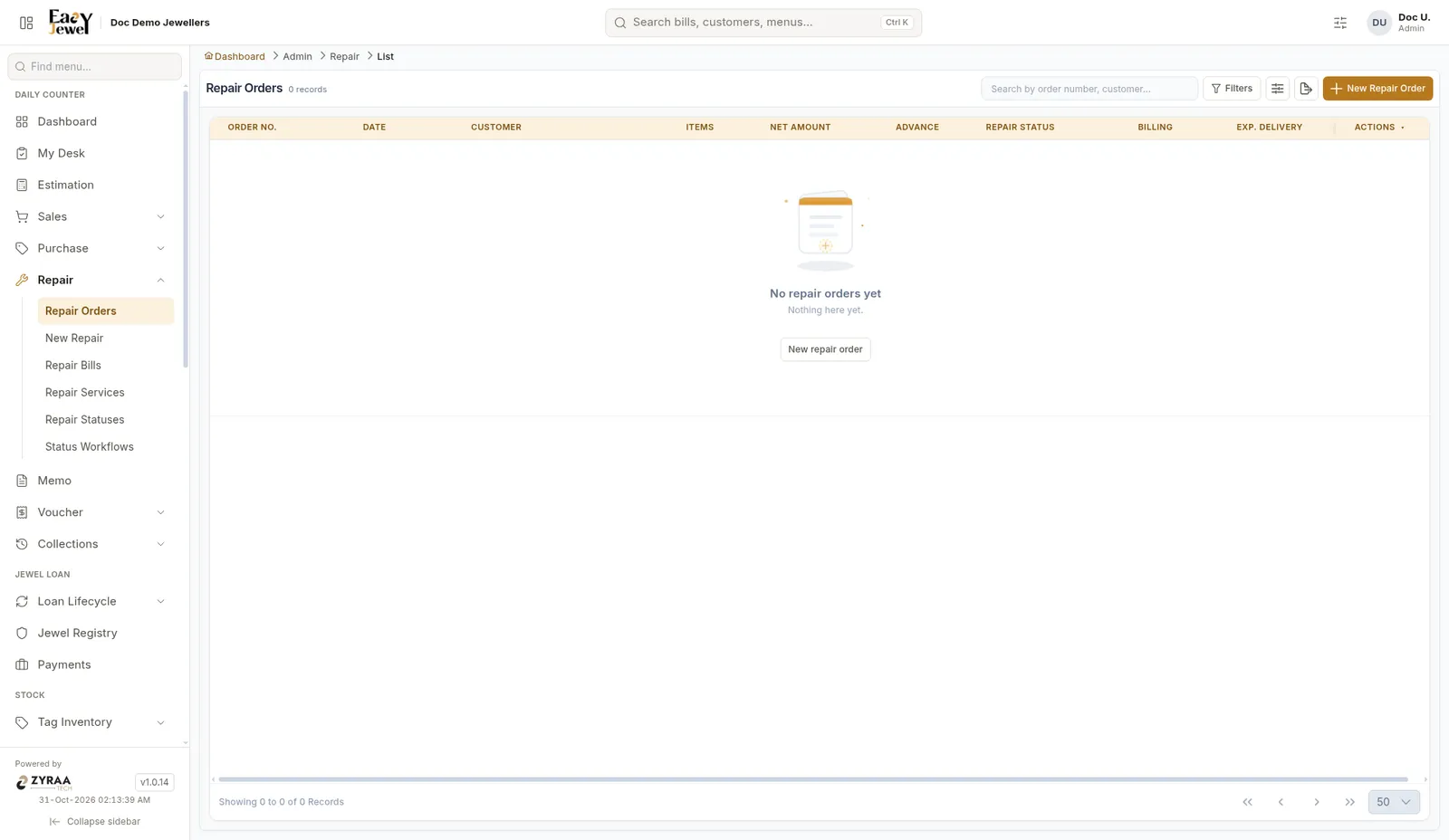 Repair orders list