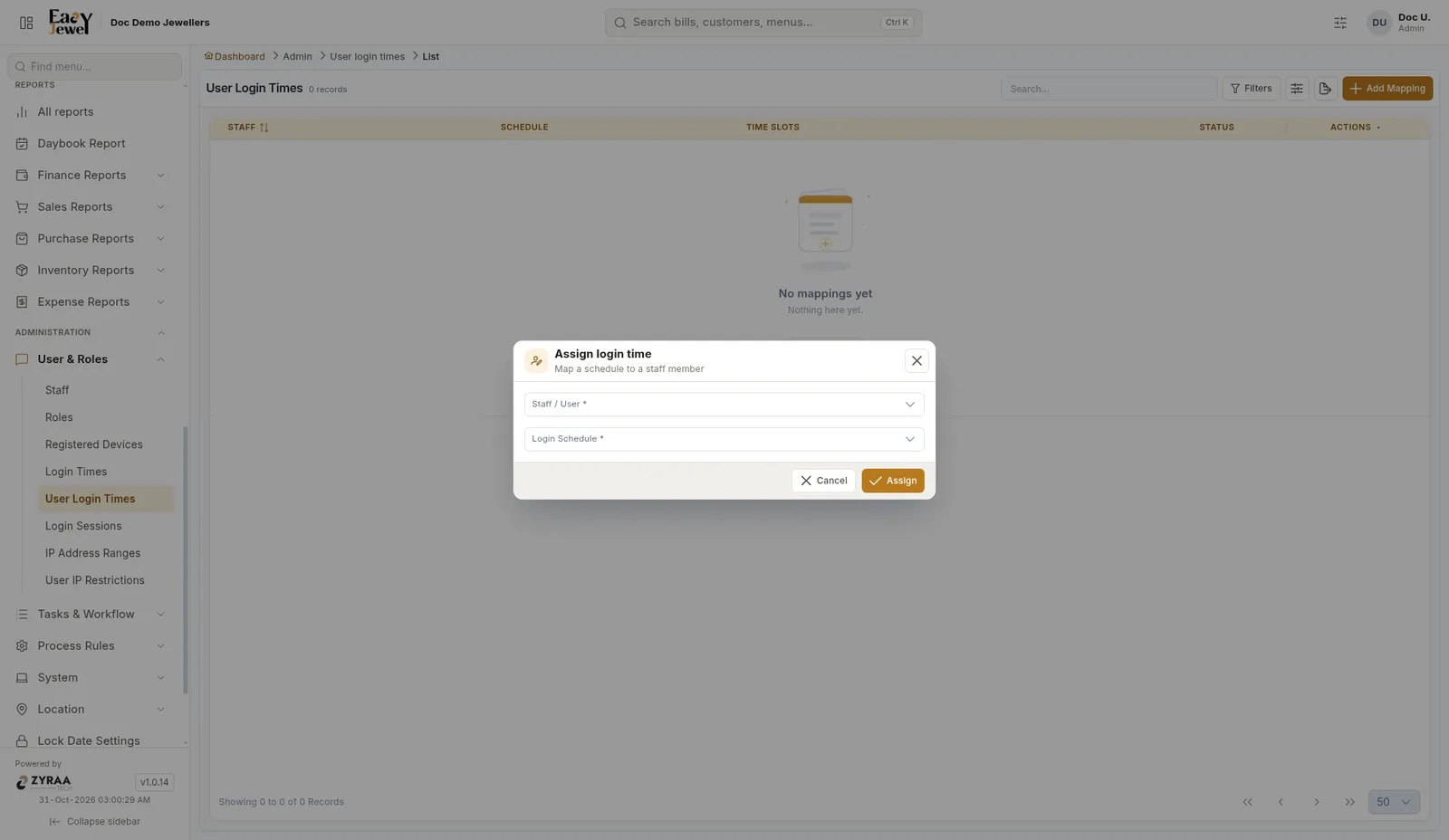 Assign login time