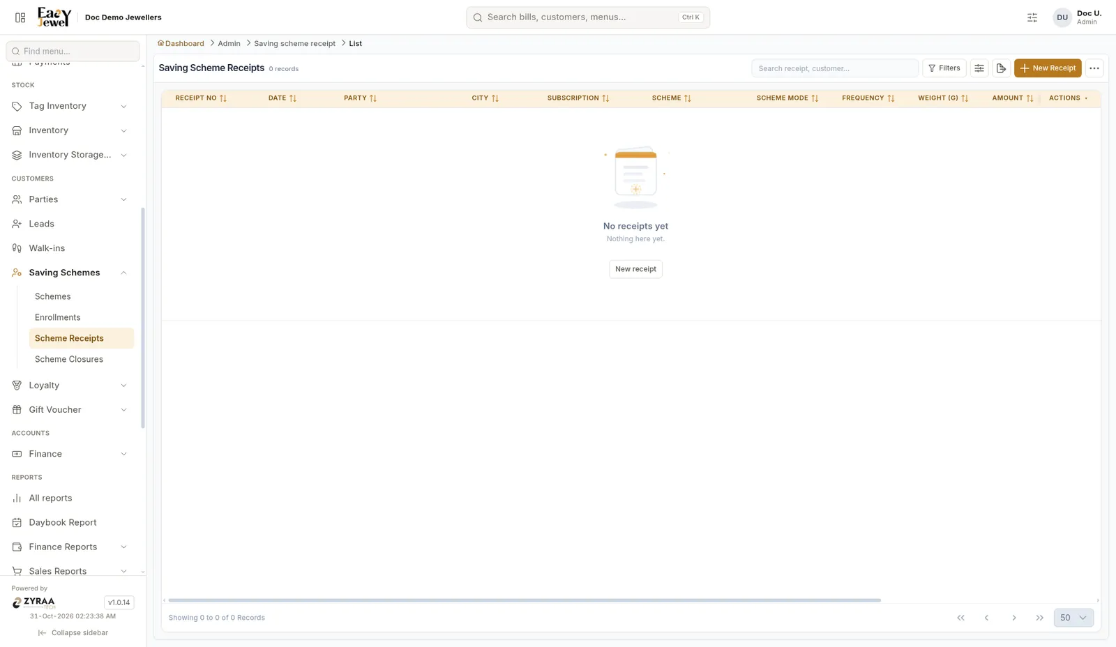Scheme receipts