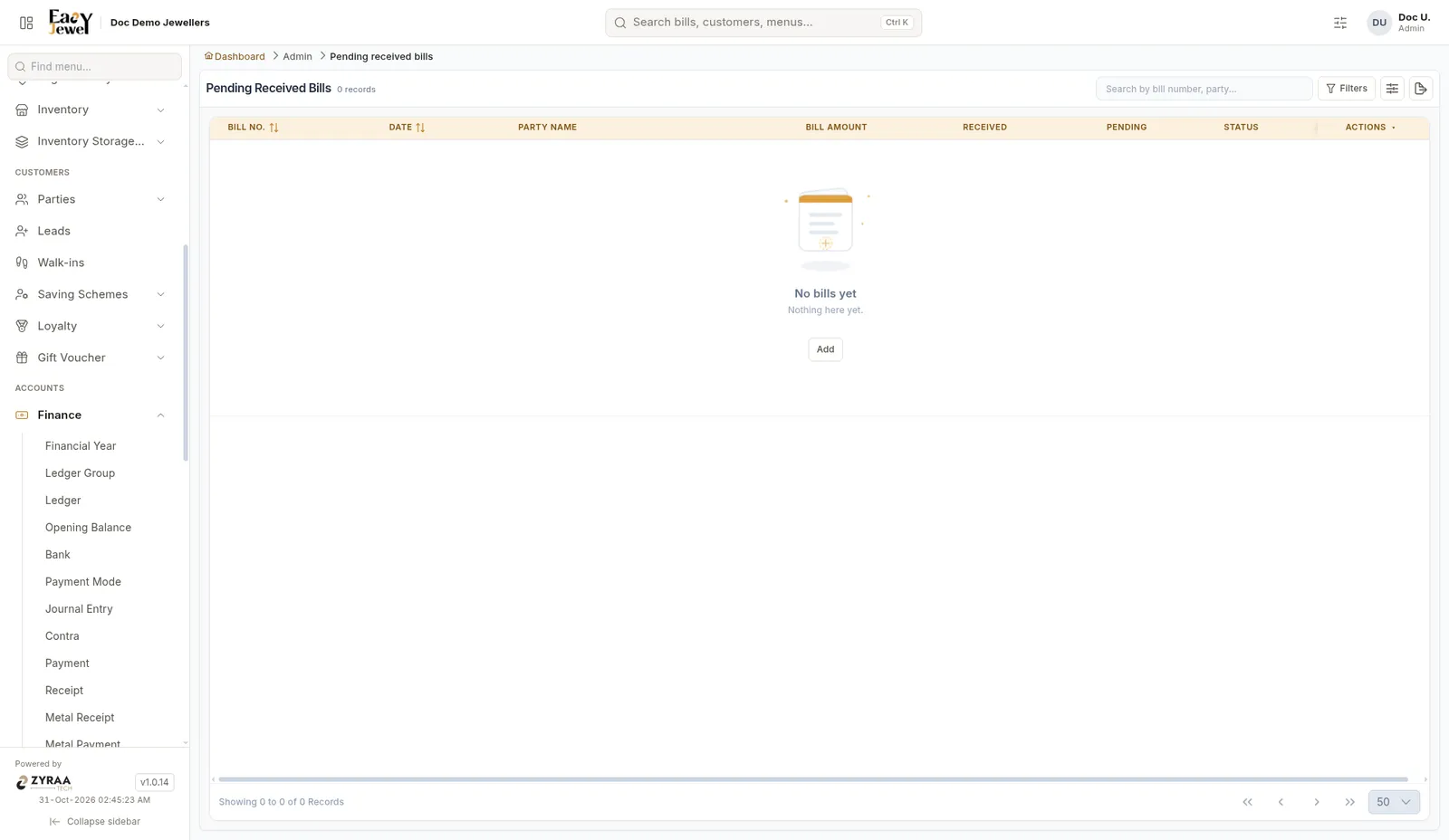 Pending Received Bills