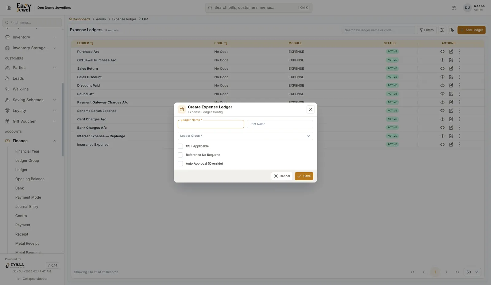 Create Expense Ledger