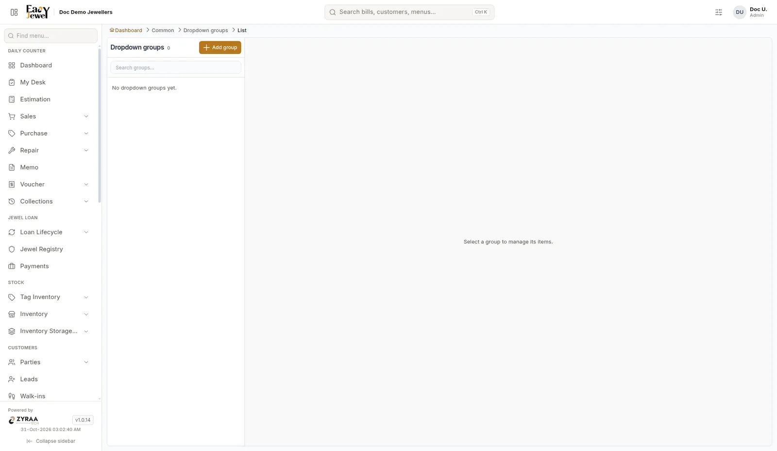 Dropdown groups