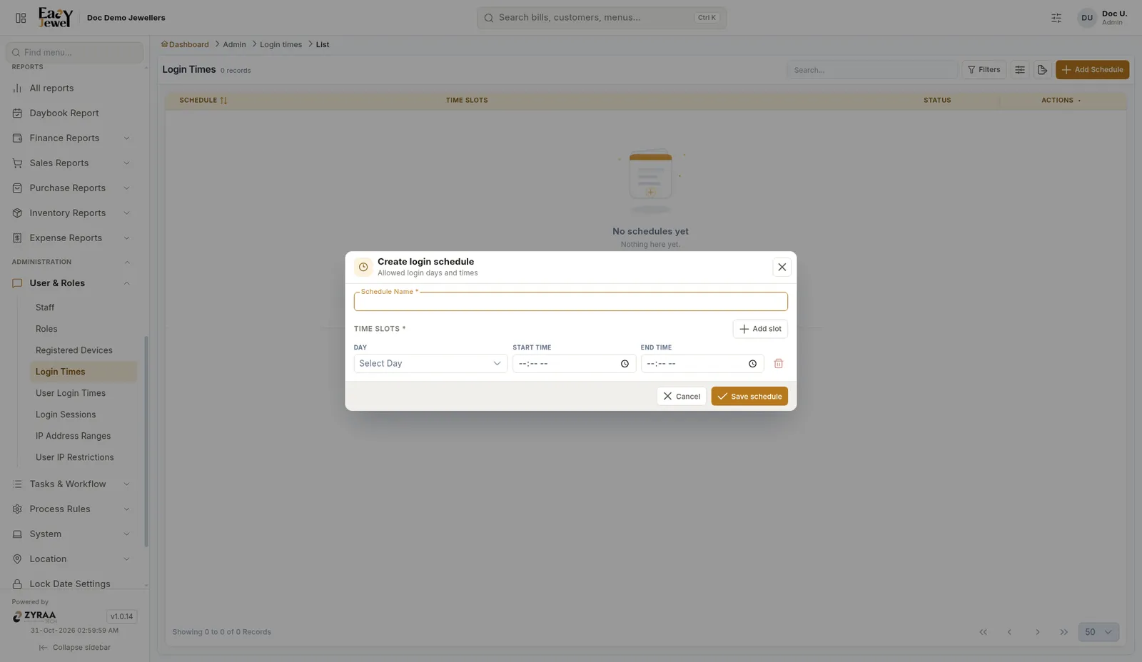 Create login schedule