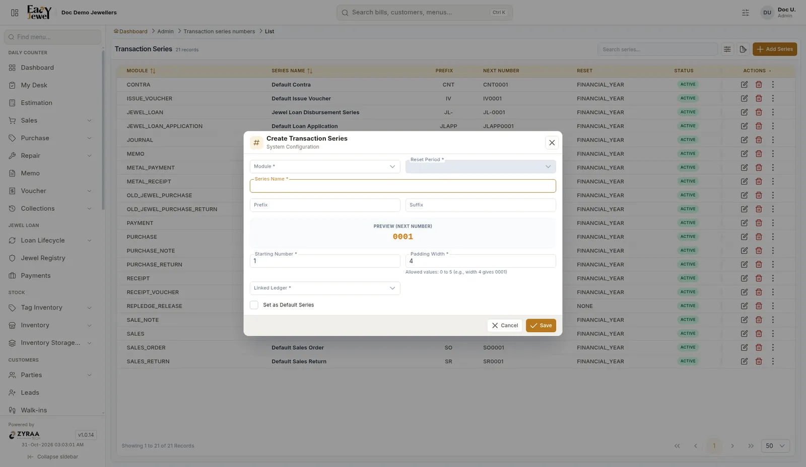 Create Transaction Series