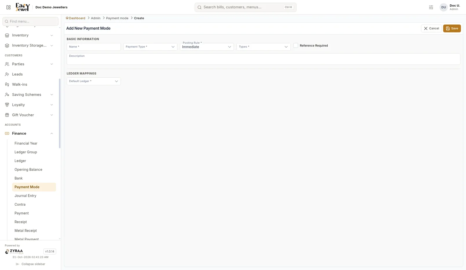 Add New Payment Mode