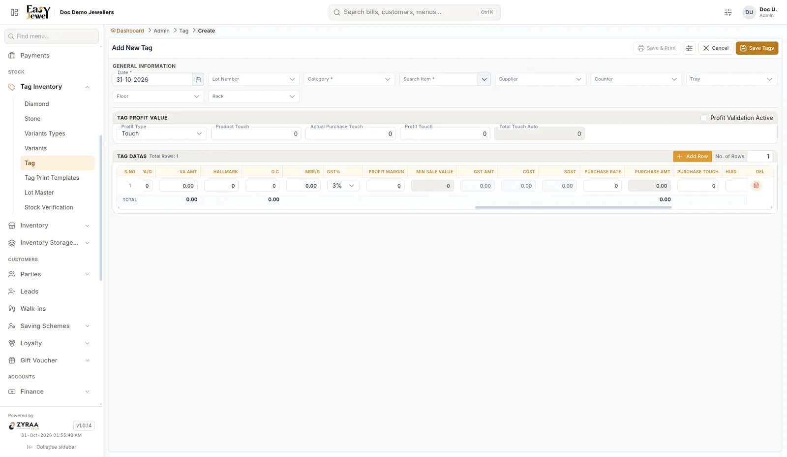 Tag data grid